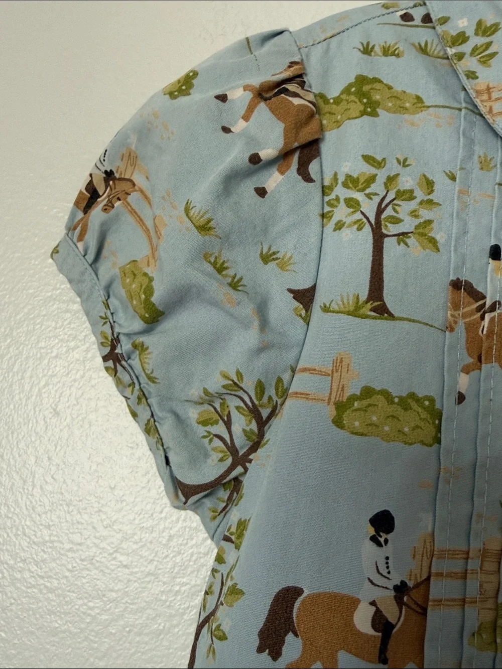 girls 6 Gymboree blue horse equestrian riding dress print club pleated cotton